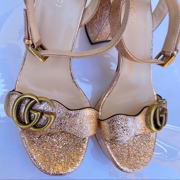 Gucci Marmont Metallic Platform Block Heels - Rose Gold NWOB - Picture 7 of 12
